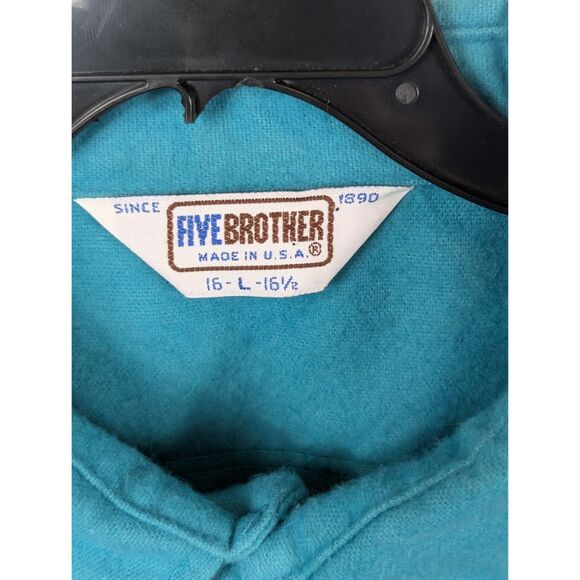 Vintage Five Brothers Flannel Shirt Blue Men's Size Large Neck 16 - 16 1/2 - Picture 8 of 14